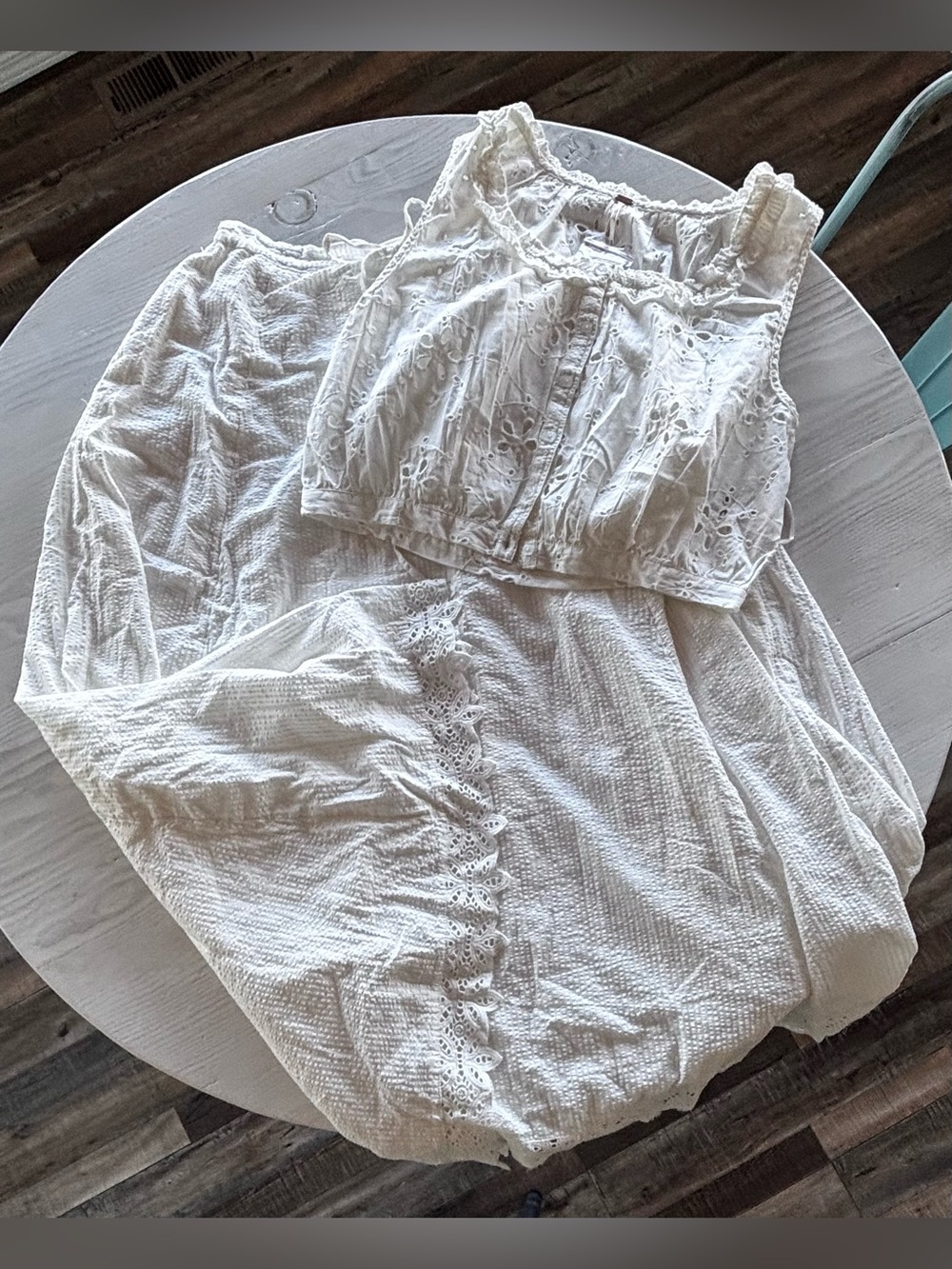 Free People Cream Eyelet Crop Top and Maxi Skirt Set - Picture 5 of 8